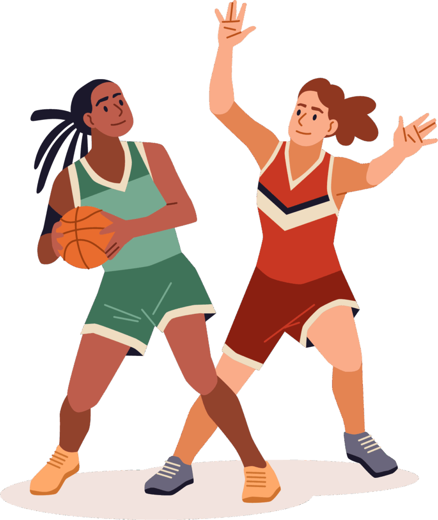 two athletes playing a game of basketball together