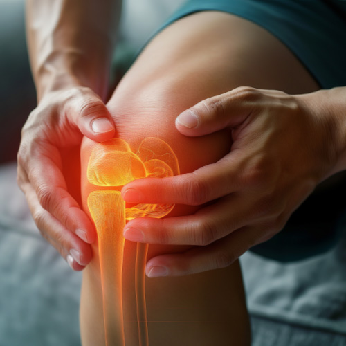 man holds his knee in pain as his knee pain flares up