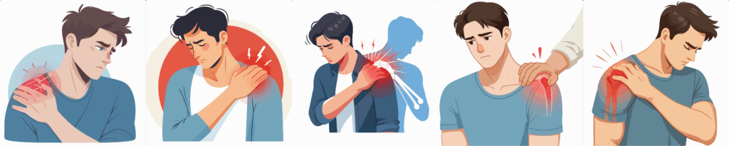 Man holding his shoulder trying to mitigate radiating pain from shoulder joint